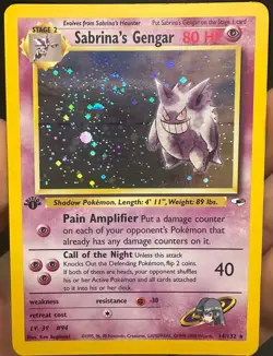 Pokemon TCG Sabrina's Gengar Holo Rare 1st Edition Gym Heroes 14/132 SWIRL MP - Image 1