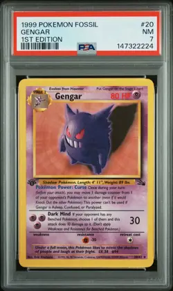 1999 Pokemon Fossil 20 Gengar 1st Edition PSA 7 Non-Holo - Image 1