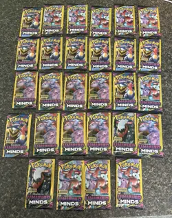 Pokemon Unified Minds - Sun & Moon 3 Card Booster Pack Lot of 28 Packs - Image 1