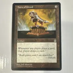 Wizards of the Coast Horn of Greed MTG Stronghold Rare Artifact Reg Eng 1998 - Image 1