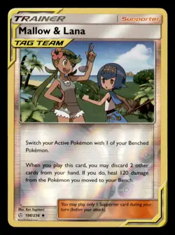 Mallow & Lana 198/236 Uncommon Cosmic Eclipse Pokemon Reverse Holo Near Mint - Image 1