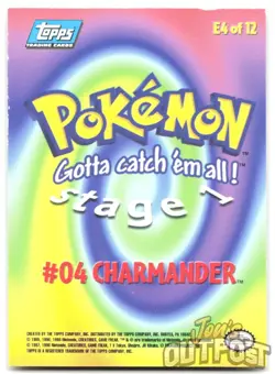 Topps Pokemon Charmander 1999 Stage 1 #04 E4 of 12 Blue Logo Holo Foil HP - Image 2