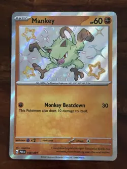 Pokemon TCG Mankey Card Paldean Fates Baby Shiny 169/091 - Image 1