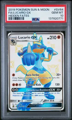 Pokemon 2019 Lucario GX SV64/SV94 Full Art Shiny Vault Hidden Fates PSA 10 - Image 1