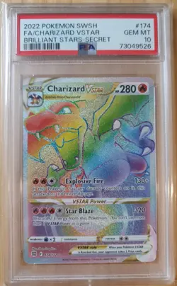 2022 Pokemon SWSH FA Charizard VSTAR Brilliant Stars Secret #174/172 PSA 10 - Image 1