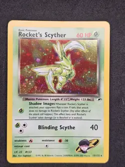 Rocket’s Scyther 13/132 Holo Rare Gym Heroes Pokemon Card, SWIRL - Image 1