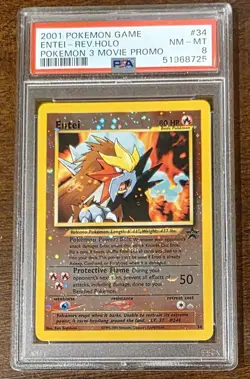 PSA 8 Entei Rev Holo 2001 Pokemon Game #34 Pokemon 3 Movie Promo NM-MT - Image 1
