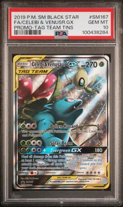 Celebi & Venusaur Gx SM167 Tag Team Tins Sm Black Star Promo English PSA 10 - Image 1