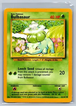 Bulbasaur 44/102 Common Base Set Unlimited Pokemon Moderately Played - Image 1
