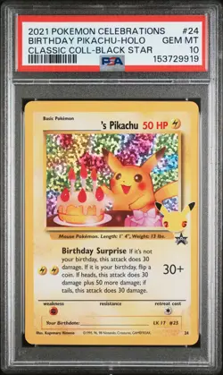 2021 Pokemon Celebrations Classic Collection #24 Birthday Pikachu-Holo PSA10 - Image 1