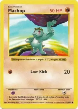 Heavily Played, English Pokemon Regular Machop - 52/102 - Common - Shadowless Ed - Image 1