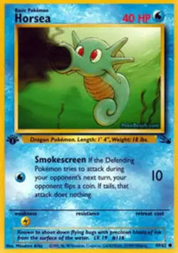 Damaged, English Pokemon Regular Horsea - 49/62 - Common - 1st Edition Fossil - - Image 1