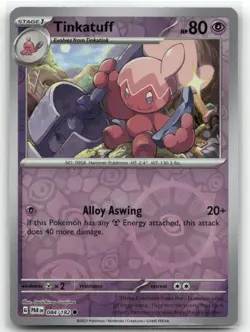 Tinkatuff Reverse Holo 084/182 SV04: Paradox Rift Common Pokemon TCG - Image 1