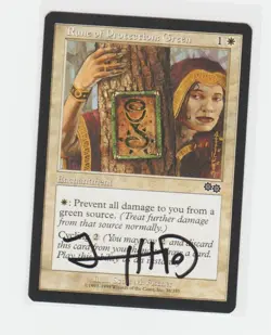 Magic the Gathering ~ Rune of Protection: Green ~ Urza's Saga ~ Signed by Artist - Image 1