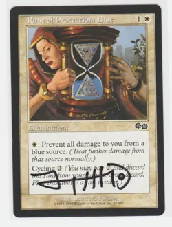 Magic the Gathering ~ Rune of Protection: Blue ~ Urza's Saga ~ Signed by Artist - Image 1