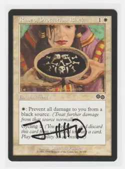 Magic the Gathering ~ Rune of Protection: Black ~ Urza's Saga ~ Signed by Artist - Image 1