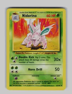 Nidorino 37/102 Uncommon Base Set Unlimited Pokemon Moderately Played - Image 1