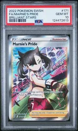 2022 POKEMON SWORD & SHIELD BRILLIANT STARS #171 FULL ART/MARNIE'S PRIDE PSA 10 - Image 1