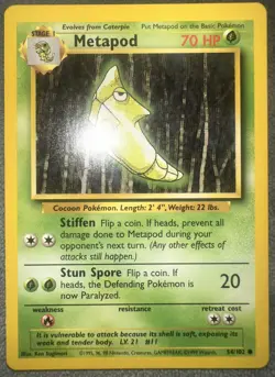 Pokemon TCG Metapod 54/102 Common Base Set Unlimited Near Mint - Image 1