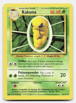 Kakuna 33/102 Uncommon Base Set Unlimited Pokemon NM/LP - Image 1
