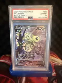 CELEBI V PSA 10 245/264 FUSION STRIKE FULL ART 2021 POKEMON SWORD & SHIELD - Image 1
