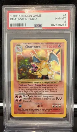 1999 POKEMON BASE SET UNLIMITED #4 CHARIZARD-HOLO PSA 8 - Image 1