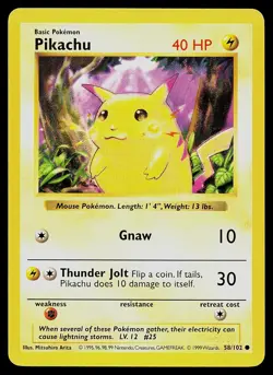 Pokemon Card - Pikachu Base Set Shadowless 58/102 Unlimited Common - Image 1