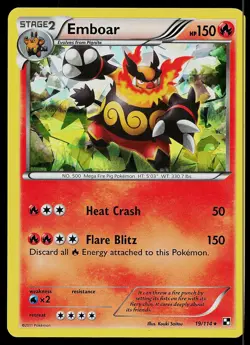 Pokemon Card Black & White Emboar 19/114 Rare Cracked Ice Holo - Image 1