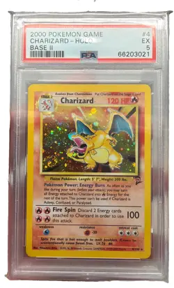 2000 POKEMON GAME CHARIZARD-HOLO BASE II PSA #4 EX PSA 5 HUGE SWIRL 💎🔥 - Image 1
