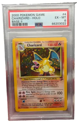 2000 POKEMON BASE SET 2 #4 CHARIZARD-HOLO PSA 6 HUGE SWIRL 💎🔥 - Image 1