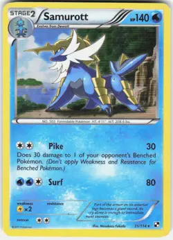 Samurott 31/114 Holo Rare Black & White Pokemon Moderately Played - Image 1