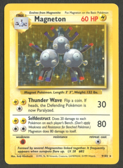 Pokemon TCG: Magneton 9/102 Base Set WoTC Holo Rare LP- - Image 1
