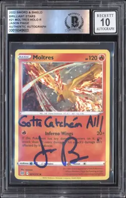 2022 Pokemon SWSH Brilliant Stars #21 Moltres Jason Paige Signed BGS 10 Auto - Image 1