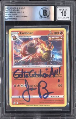 2021 Pokemon SWSH Battle Styles #25 Emboar Jason Paige Signed BGS 10 Auto - Image 1