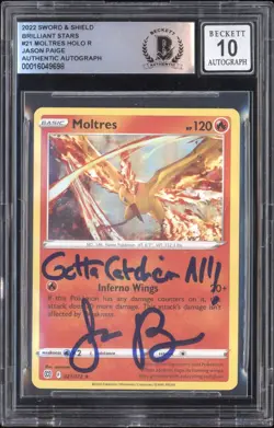 2022 Pokemon SWSH Brilliant Stars #21 Moltres Jason Paige Signed BGS 10 Auto - Image 1