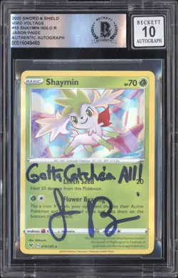 2020 Pokemon SWSH Vivid Voltage #15 Shaymin Jason Paige Signed BGS 10 Auto - Image 1