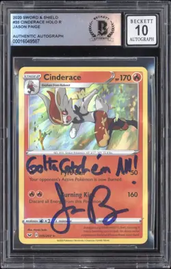 2020 Pokemon Sword & Shield #35 Cinderace Jason Paige Signed BGS 10 Auto - Image 1