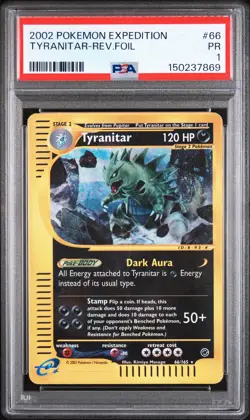 2002 POKEMON EXPEDITION #66 TYRANITAR-REVERSE FOIL PSA 1 - Image 1