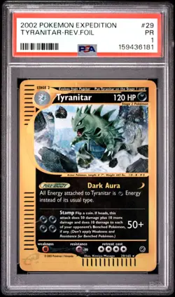 2002 POKEMON EXPEDITION #29 TYRANITAR-REVERSE FOIL PSA 1 - Image 1