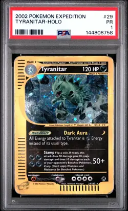 2002 POKEMON EXPEDITION #29 TYRANITAR-HOLO PSA 1 - Image 1