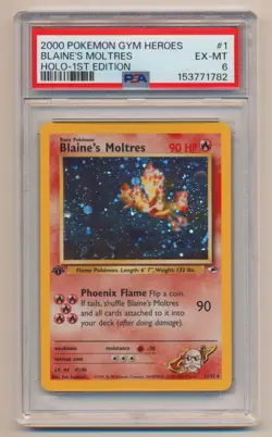 PSA 6 Pokemon Gym Heroes 1st Edition Holo Rare Blaine's Moltres 1/132 EX/MT!! - Image 1