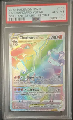 Pokemon SWSH09 Brilliant Stars Charizard VSTAR Secret Rare Holo 174/172 PSA 10 - Image 1
