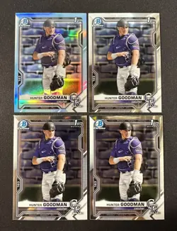 2021 Bowman Chrome 1st Sky Blue Refractor Rockies Hunter Goodman + Base Lot - Image 2