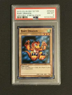 Konami Yu-Gi-Oh! Baby Dragon LCJW-EN006 Joey's World 1st Ed Super Rare PSA 8 - Image 1