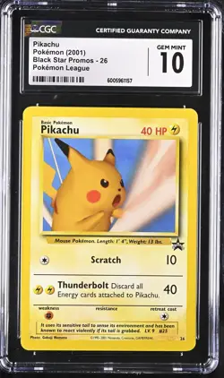 Snap Pikachu Gem Mint 10 CGC Black Star Promo Pokemon League #26 English Pop 22 - Image 1
