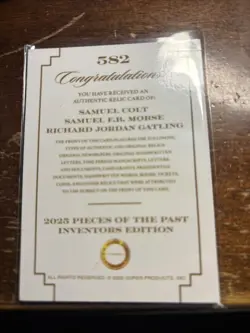 COLT, MORSE, GATHLING 2025 Pieces of the Past Inventors TRIPLE RELIC MINT #582 - Image 2