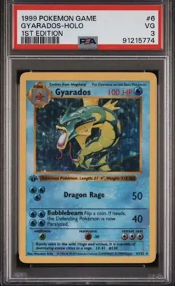Pokemon Gyarados Base Set Shadowless 1st Edition Holo Rare #6 PSA 3 - Image 1