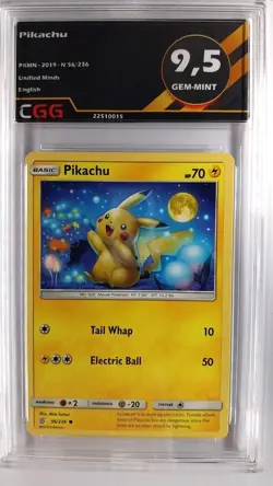 Carte pokemon Pikachu CGG 9,5 Gem Mint ENGLISH Unified Minds 56/23622510015 - Image 1