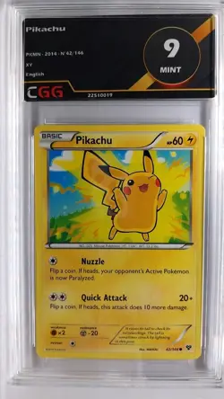 Carte pokemon Pikachu gradee CGG 9 Mint ENGLISH XY 42/146 22510019 - Image 1