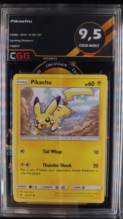 Carte pokemon Pikachu gradee CGG 9,5 ENGLISH Burning Shadows 40/147 22120012 - Image 1